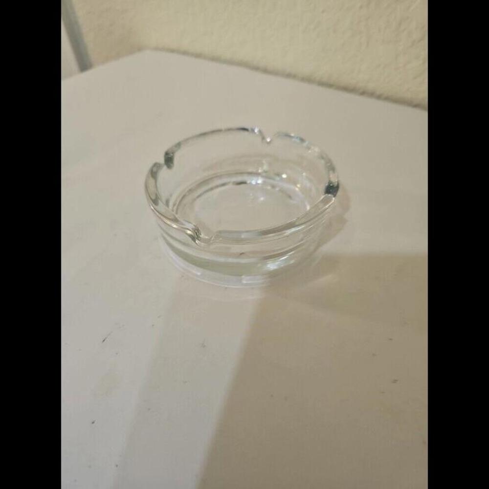 Vintage Clear Glass Round Ashtrays 4.5" Diameter 4  Slot Cigar Cigarette W16